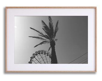 X Proportions ~ Palm Tree VS Ferris Wheel ~ B&W Photo ~ Fine Art Photography Print ~ Shades of Grey ~ Romantic Art Photo Beautify Your Wall