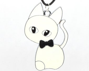 An Enamelled Cat Pendant Necklace  17 - 19 Inch Cord.