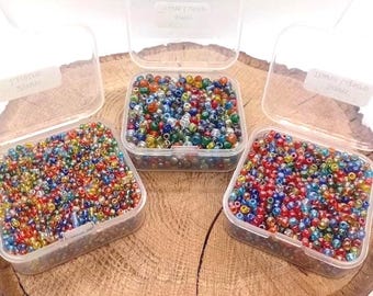 Box of 50g Transparent Lustre Glass Seed Beads 2mm, 3mm or 4mm