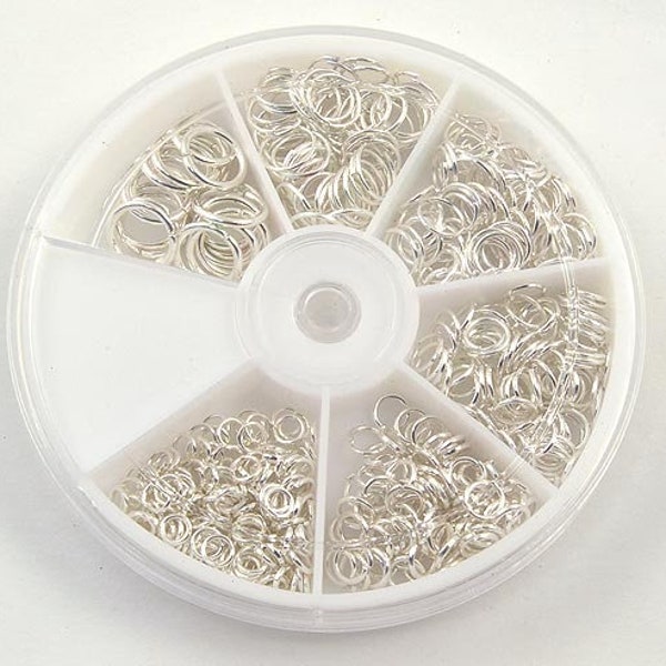 A Small Box of Assorted Silver Plated Jump Rings 4mm - 10mm. 500+ rings