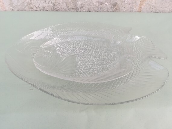 Glass Fish Plate Arcoroc Fish Dish Set Year 70 Etsy