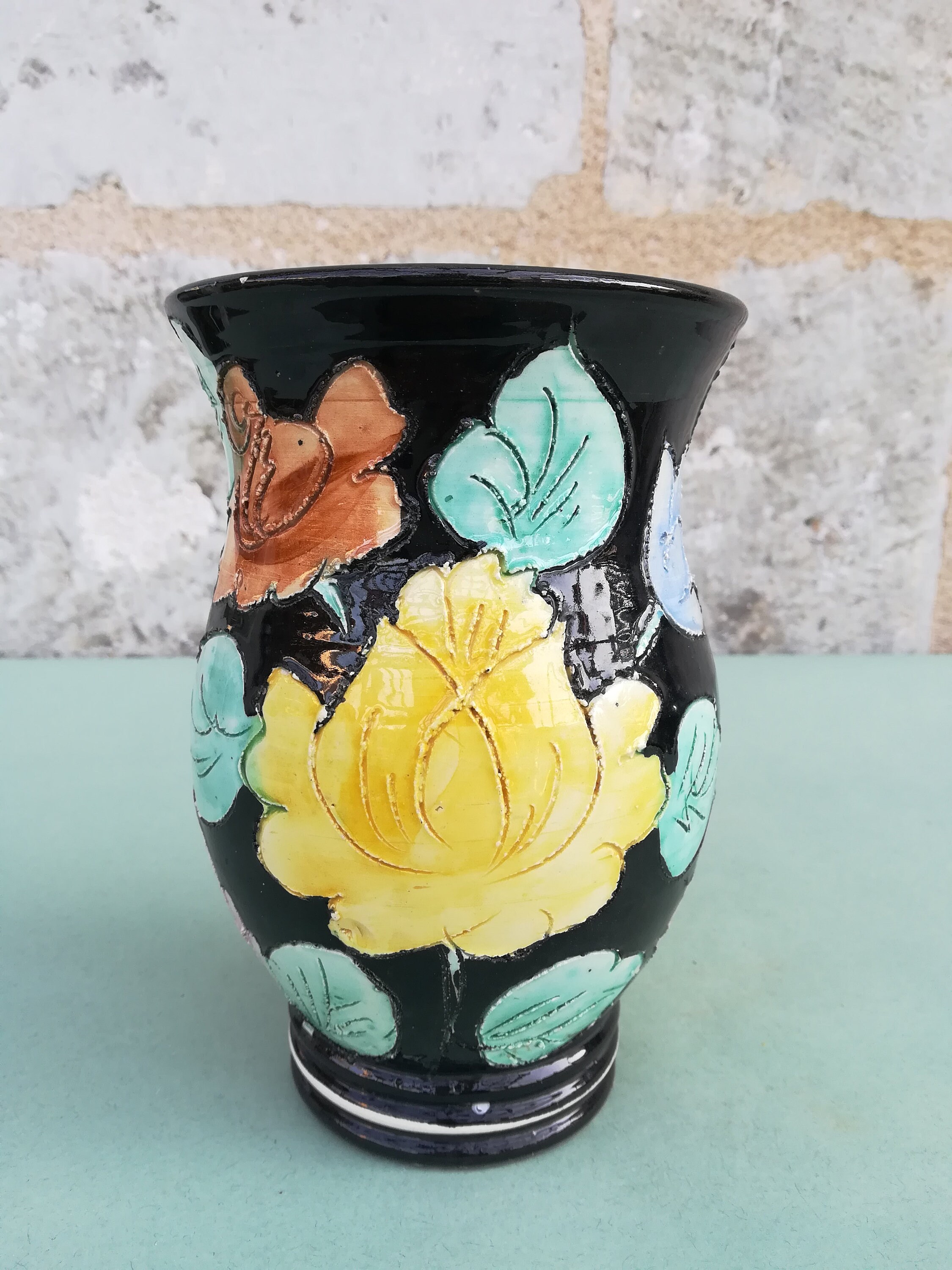 Vallauris Flower Vase, Vase Fleuri Estampillé Vallauris, 1950