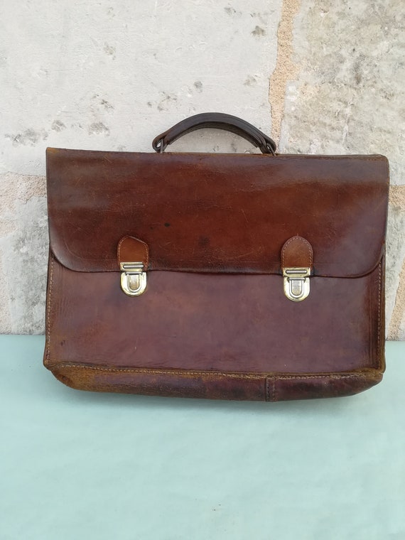 old leather satchel