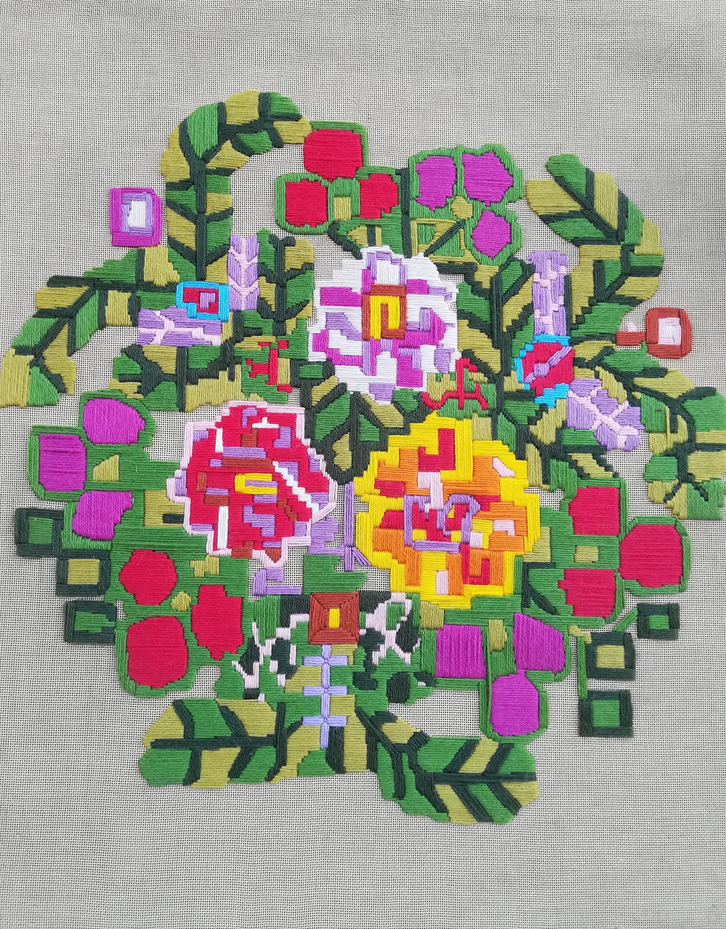 Huge Flower Canevas, Grande Toile, Tapisserie à Fleurs Géométriques et Colorés