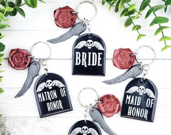 Personalized Goth Bridesmaid Tombstone Keychain, Alt Spooky Bridal Proposal Gift, Halloween Bachelorette Favor by TwistedEverAfter