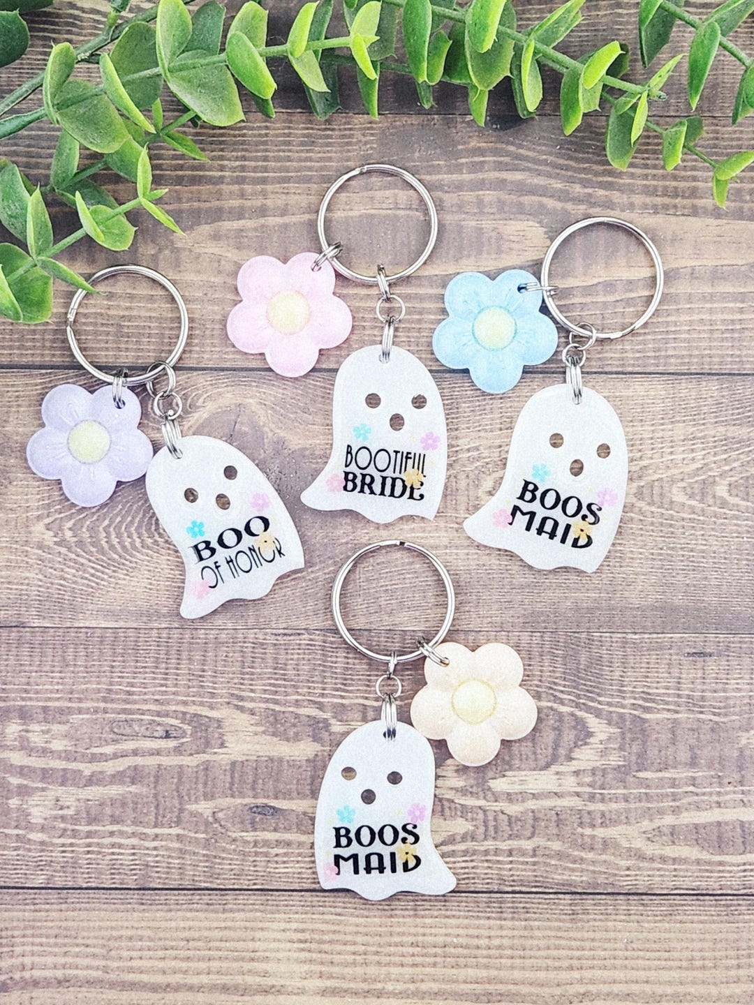 Key Chain Bootiful Personalized Retro Ghost Bridesmaid Keychain | Goth Spooky Bachelorette ...