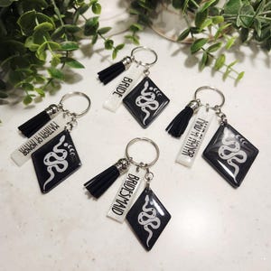 Goth Bridesmaid Celestial Snake Keychain, Black/White/Moon, Goth Occult Witch Halloween Bride/Bridesmaid Proposal/Gift by TwistedEverAft