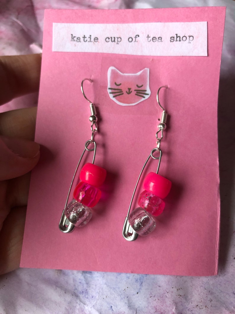 Pink Safety Pin Earrings Etsy