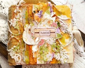 Botanical floral herb journal, Junk journal handmade book Kit, unique nature wedding album, bridal shower blank journal fairytale guest book