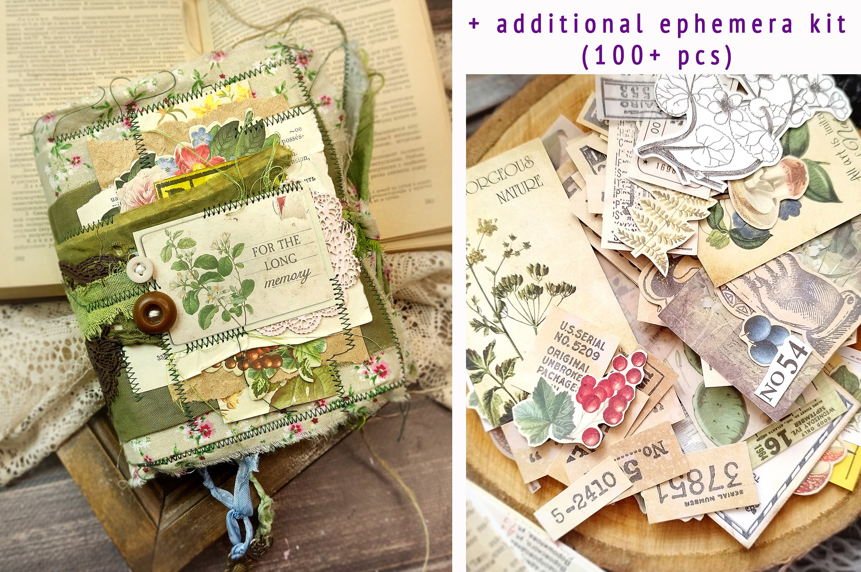 パリコレクション Botanical Floral Book Handmade Journal Junk Journal, Herb 財布・ケース・小物入れ
