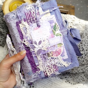 Purple witch basic junk journal, Violet botanical cute floral herb Journal, shabby chic handmade wedding guest book, preppy dream gift