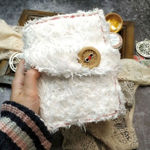 Unique Winter botanical diary, Winter junk journal handmade, December daily, Rustic snow diary, softcover textile altered book journal