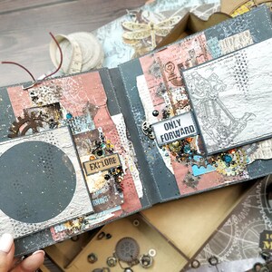 Mini scrapbook album for men, wonderful housewarming gifts. Premade album, World traveler handmade, cyberpunk decor, bedroom decor teens image 8
