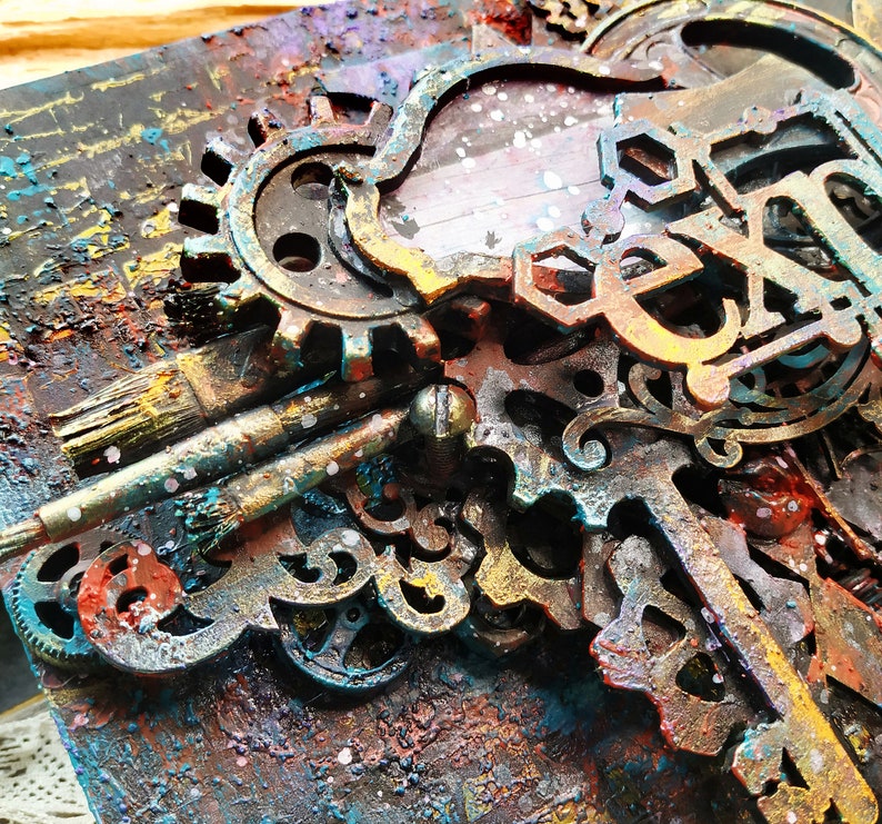 Square Abstract Wall Art Object Creative Steampunk Decor Etsy