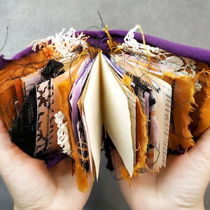 Mini art journal, Tiny Halloween Junk journal handmade, Cute pocket album 4x4, minimalist book, instax mini album, mini pumpkin decorated
