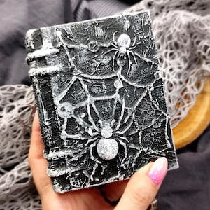 Minimalist Spider Grimoire Journal, Cutecore Tiny Books, Whimsical Small Goth Creepy Mini Halloween Spellbook