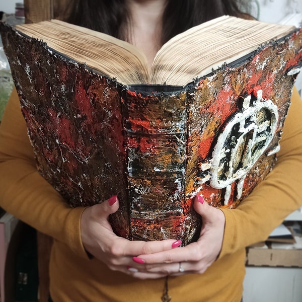 XXL Unique custom grimoire journal by your image to order, witchy Gothic junk journal handmade, Halloween spellbook, blank horror book