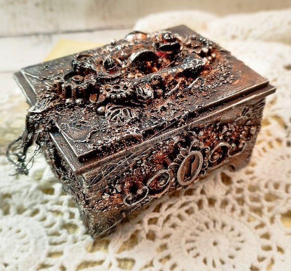 Small mystery jewelry box, Mythical trinket box, Mixed media tooth fairy box, Scary miniature casket, Trick or treat mystical art home decor