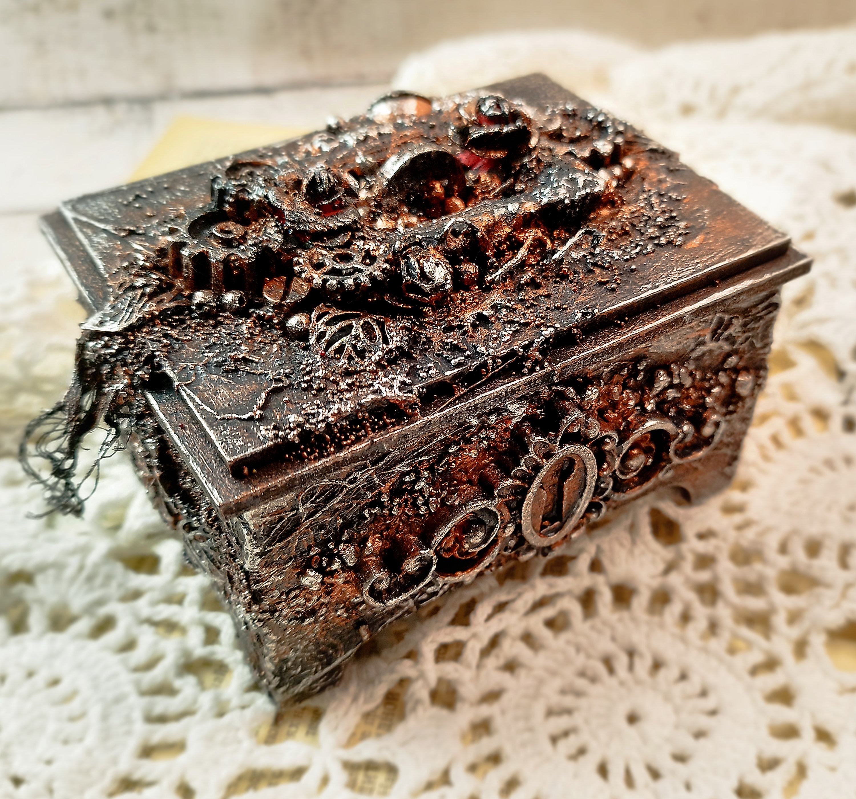 Small Mystery Jewelry Box, Mythical Trinket Box, Mixed Media Tooth