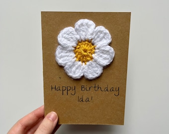Crochet Flower Birthday Card - Anniversary - Daisy - Special - Flowers - Handmade - Bespoke - Personalised - Sunflower - Greetings Card