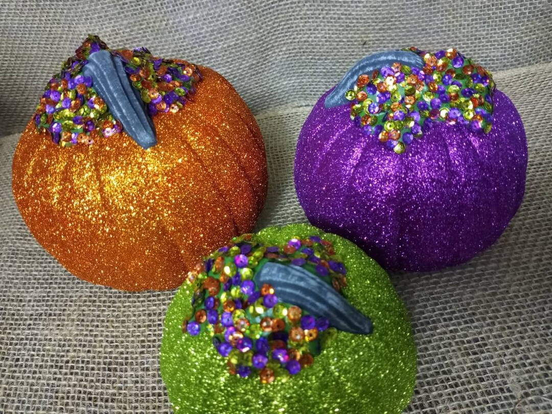 Set of 3 Ceramic Glitter Pumpkins Etsy