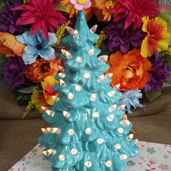 Blue Ceramic Christmas Tree With Lights Etsy