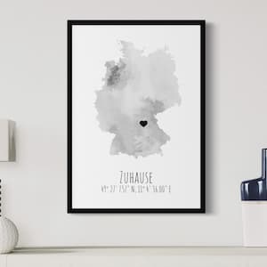 Deutschland Personalisiertes Poster -  Weltkarte Koordinaten Zuhause Geschenk Umzug Einweihungsgeschenk Wohnung