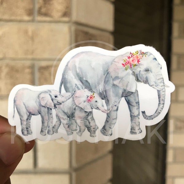 Mama Elephant and Babies Vinyl Sticker | Great for water bottles, laptops, notebooks, etc | VS1065