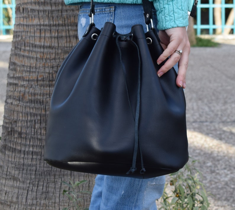 Leather Bucket bag,leather bag women,Bucket bag,Gift for her,Womens leather bag,Leather shoulder bag,Leather pouch bag,leather cross bag image 7