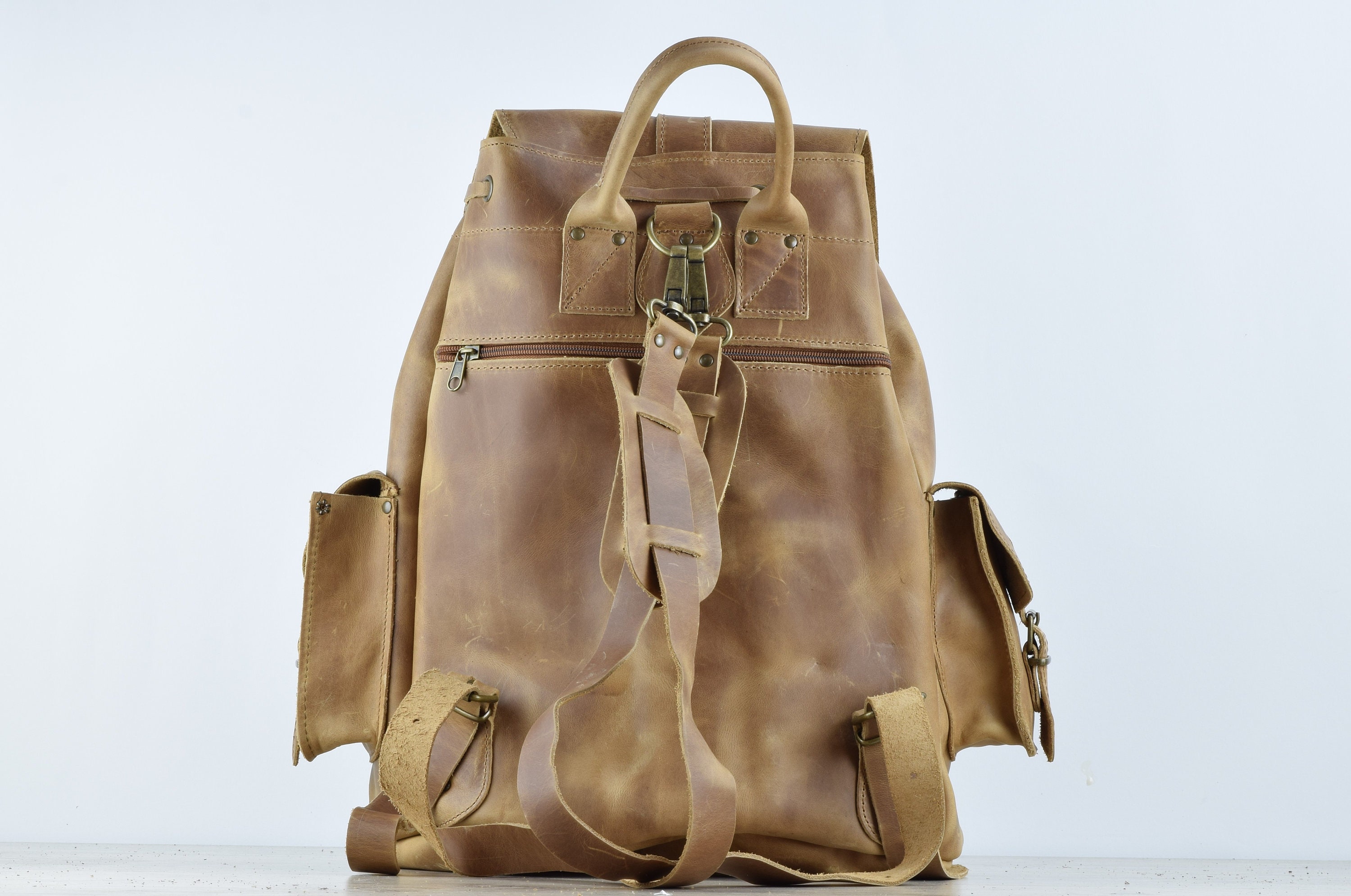 EUC Handmade Large  Leather Backpack Waxed Canvas Backpack - 80L to 30L Size Options - Handmade  main image 3