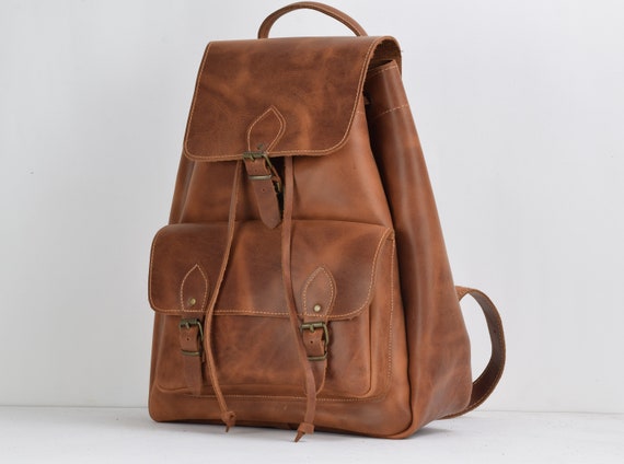 Handcrafted Brown Leather Backpack Large Rucksack Unisex Amazon.com: PLW Genuine Leather Backpack for Men and Women  main image 2