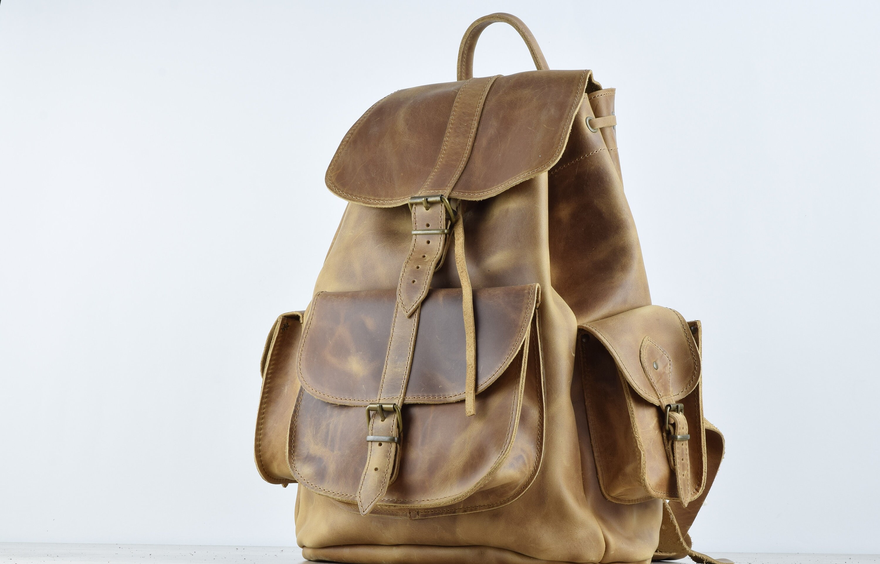 EUC Handmade Large  Leather Backpack Waxed Canvas Backpack - 80L to 30L Size Options - Handmade  main image 4