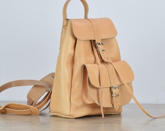 Petit sac à dos en cuir véritable fait main, sac de voyage, sac à dos universitaire pour femmes