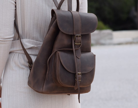 Handmade Dark Brown Leather Backpack Adventure Backpack - Togo Dark Brown main image 3