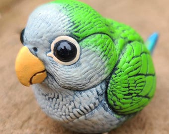 Quaker Parrot Borb Figure - Hand Painted Resin Bird Figure - Multiple Colors Available