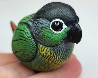 Figura Borb di Conuro dalle guance verdi - Pappagallo in resina dipinto a mano