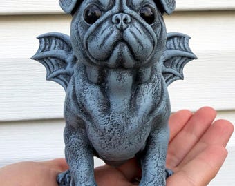 Extra Large Pugoyle Gargoyle Pug Figure - Hand Painted Resin Dog