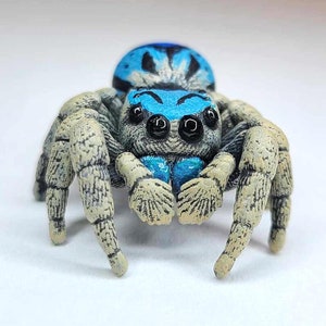 Blueberry Regal Jumping Spider Figure - Blue Fantasy Phidippus regius - Hand Painted Resin Spider