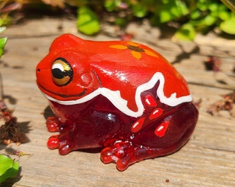 Pomegranate Tree Frog Friend- Hand painted Resin Frog Figurine