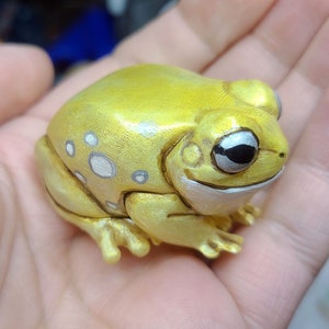 Gold Spectral Tree Frog Friend- Hand painted Resin Frog Figurine - Small - Cute Desk Pet  Sculpture