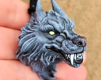 Snarling Werewolf Head Necklace - Hand Painted Resin Jewlery