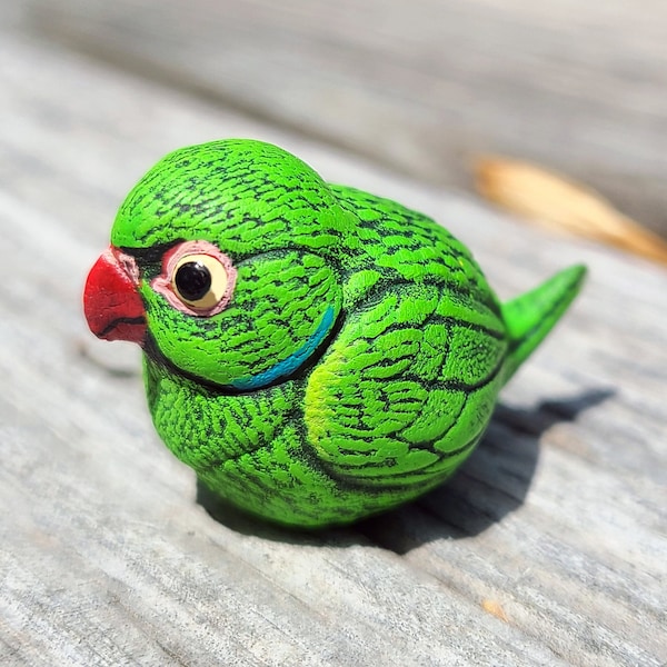 Indian Ringneck Parrot Borb Figure - Hand Painted Resin Bird Figure - Multiple Colors Available