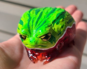 Wobbling Watermelon Rain Frog Figure - Handpainted Resin Frog - Cute Desk Pet  Sculpture
