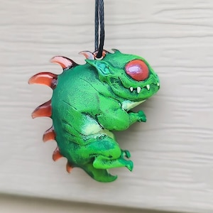 Baby Chupacabra Necklace Pendant - Resin Hand Painted Cryptid Jewlery - Multiple Colors Available
