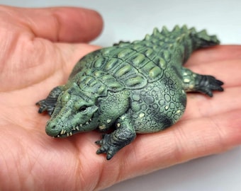 Flat Chonky Crocodile Figure - Hand Painted Resin Reptile