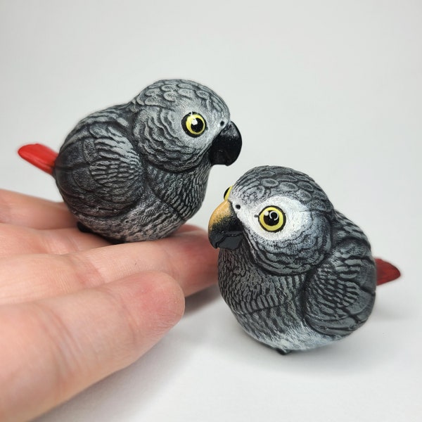 African Grey Parrot Borb Figure - Hand Painted Resin Bird Figure - Multiple Colors Available