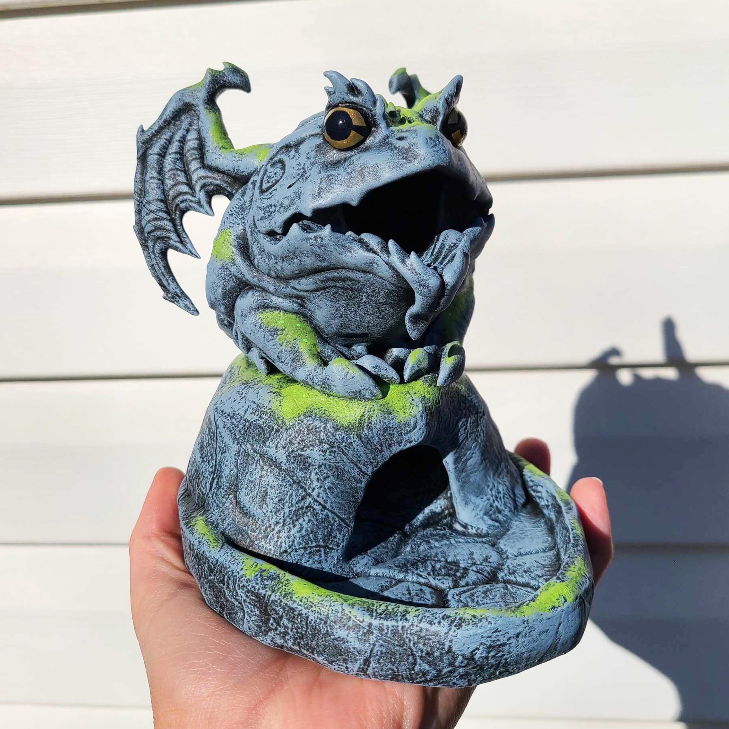 Mossy Frogoyle Dice Tower Frog Figure - Hand Painted Resin