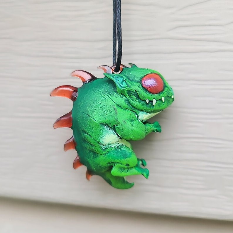 Baby Chupacabra Necklace Pendant - Resin Hand Painted Cryptid