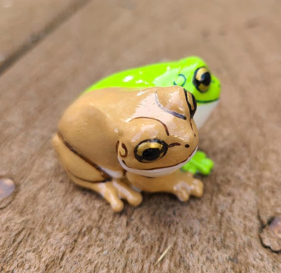 Two Headed White's Tree Frog Friend- Hand Painted Resin Frog