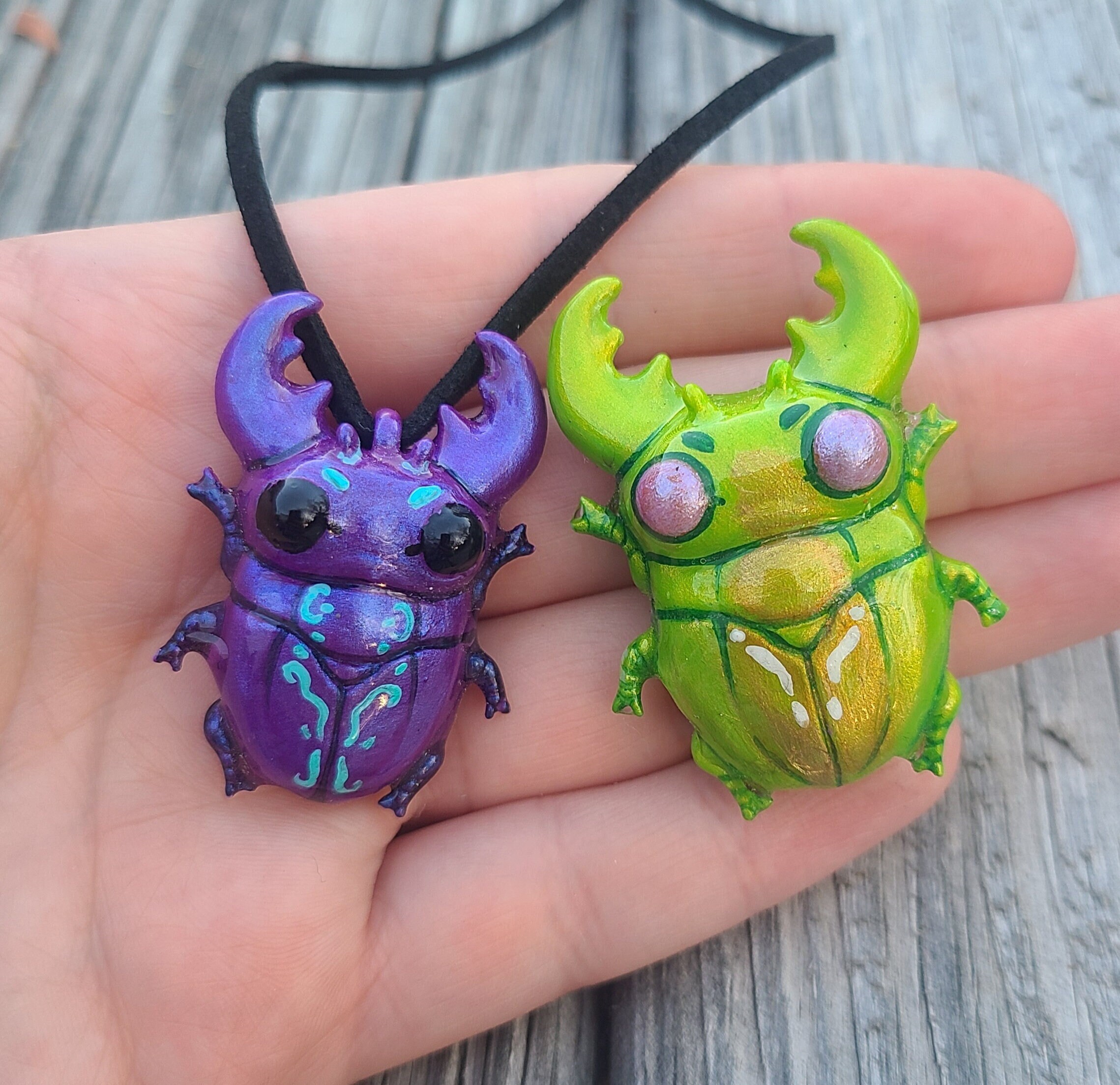 Cute Stag Beetle Necklace - Metallic Hand Painted Resin Bug Jewelry - Pendant or Figure